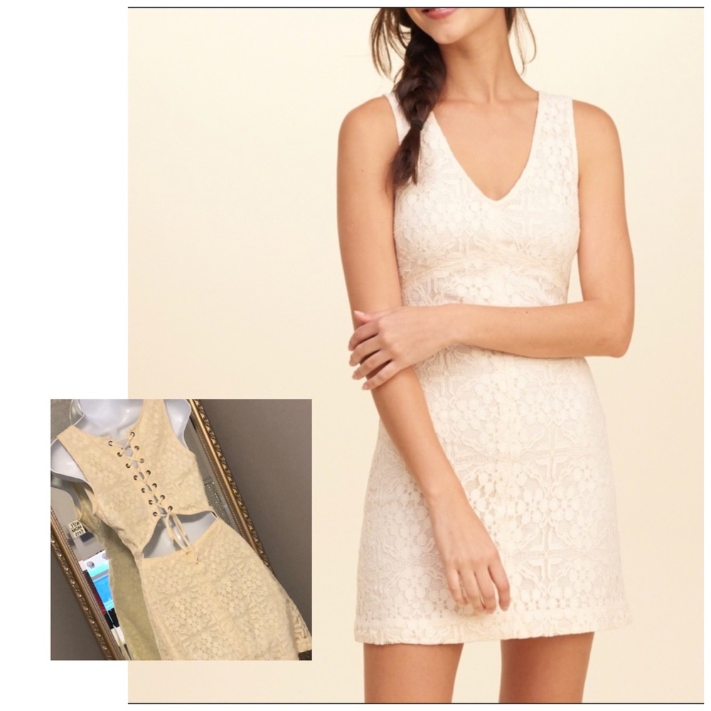 NWOT Hollister cream corset back lace dress